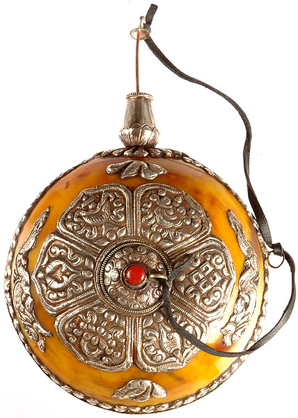 Amber Silver and Coral Snuff Bottle