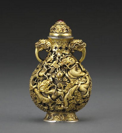 Gold Plated Dragon Snuff Bottle