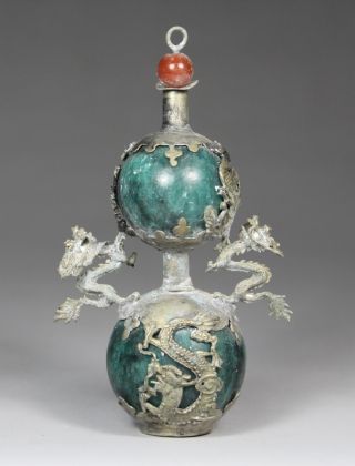 Jade Chinese Snuff Bottle with Coral Top