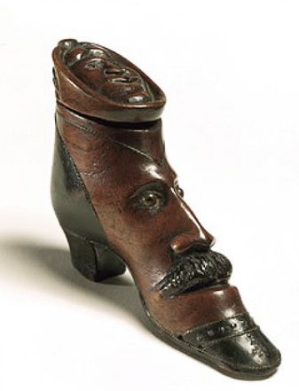 Wooden Shoe Snuff Box with Face