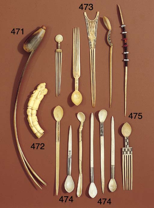 Ivory Zulu Snuff Spoons and a Hairpin
