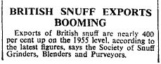 Snuff Exports Booming  1964